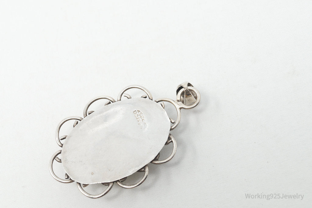 Vintage Large Mexico Dichroic Glass Flower Sterling Silver Necklace Pendant