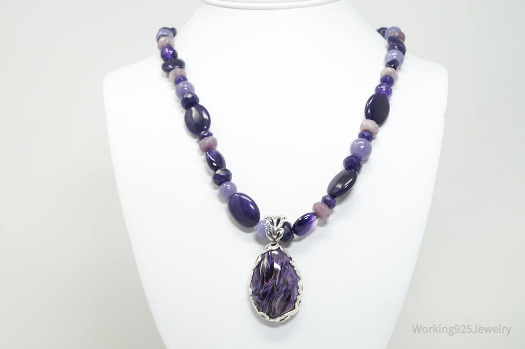 Vintage Carolyn Pollack Relios Charoite Bead Western Sterling Silver Necklace