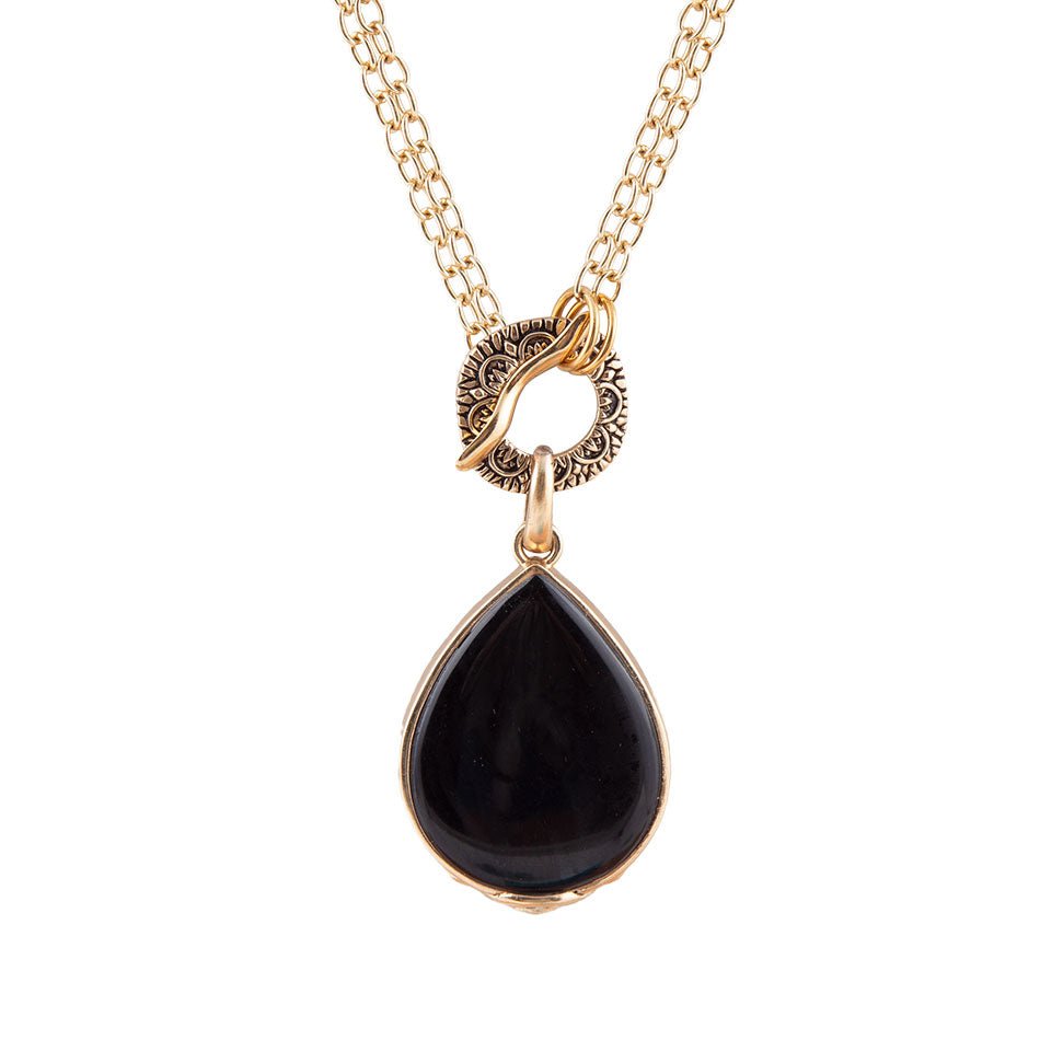 Abby Black Onyx Golden Bronze Drop Necklace