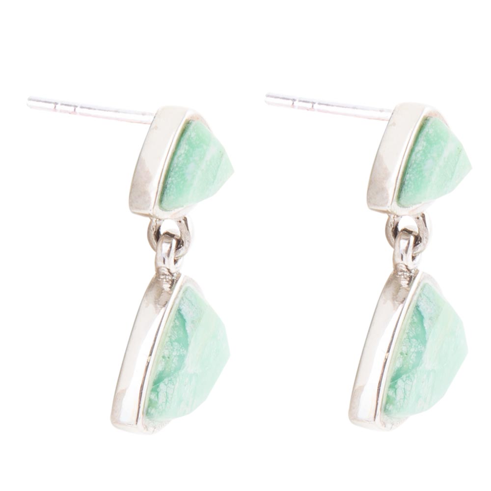 Abstract Green Chrysoprase Sterling Silver Drop Earrings