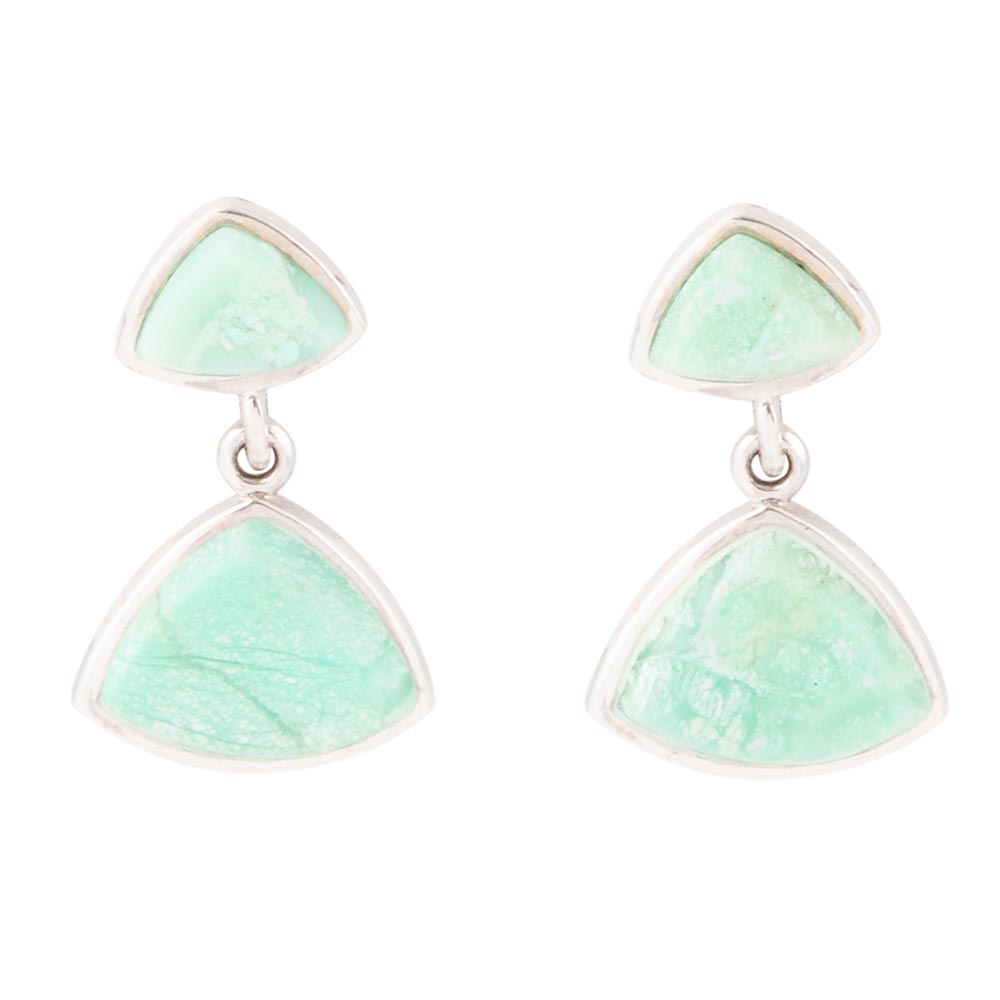 Abstract Green Chrysoprase Sterling Silver Drop Earrings