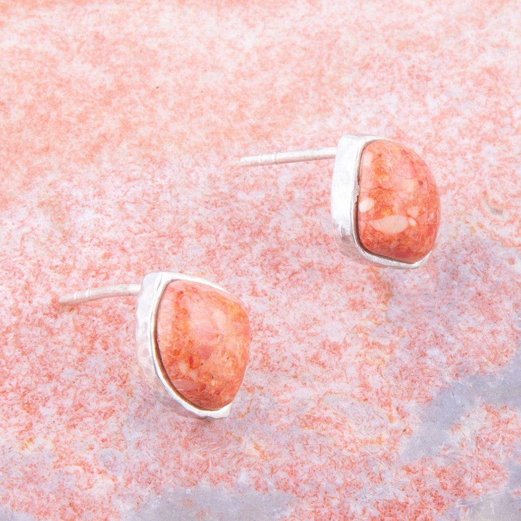 Abstract Orange Sponge Coral and Sterling Silver Stud Earrings