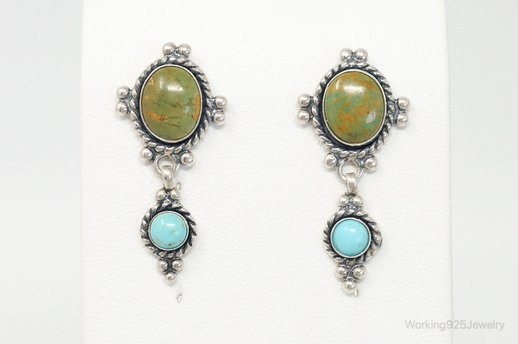 Vintage Native American QT Quoc Turquoise Sterling Silver Earrings
