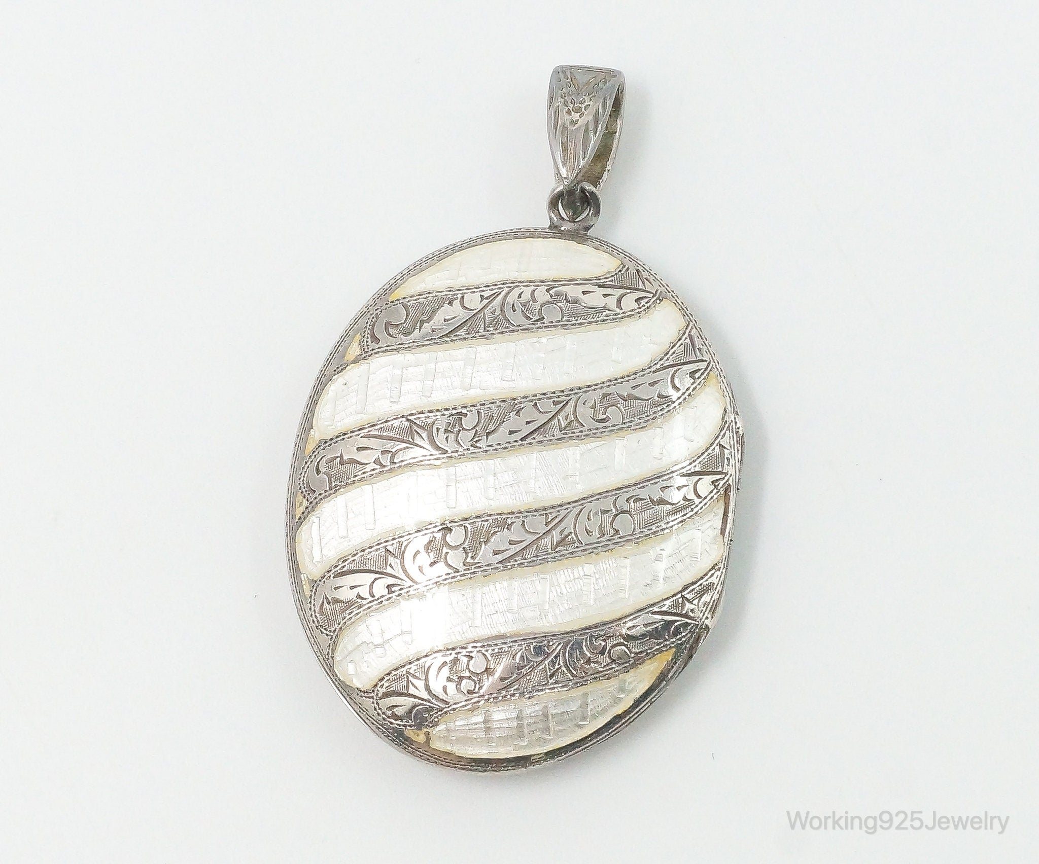 Vintage Siam White Enamel Sterling Silver Locket Pendant