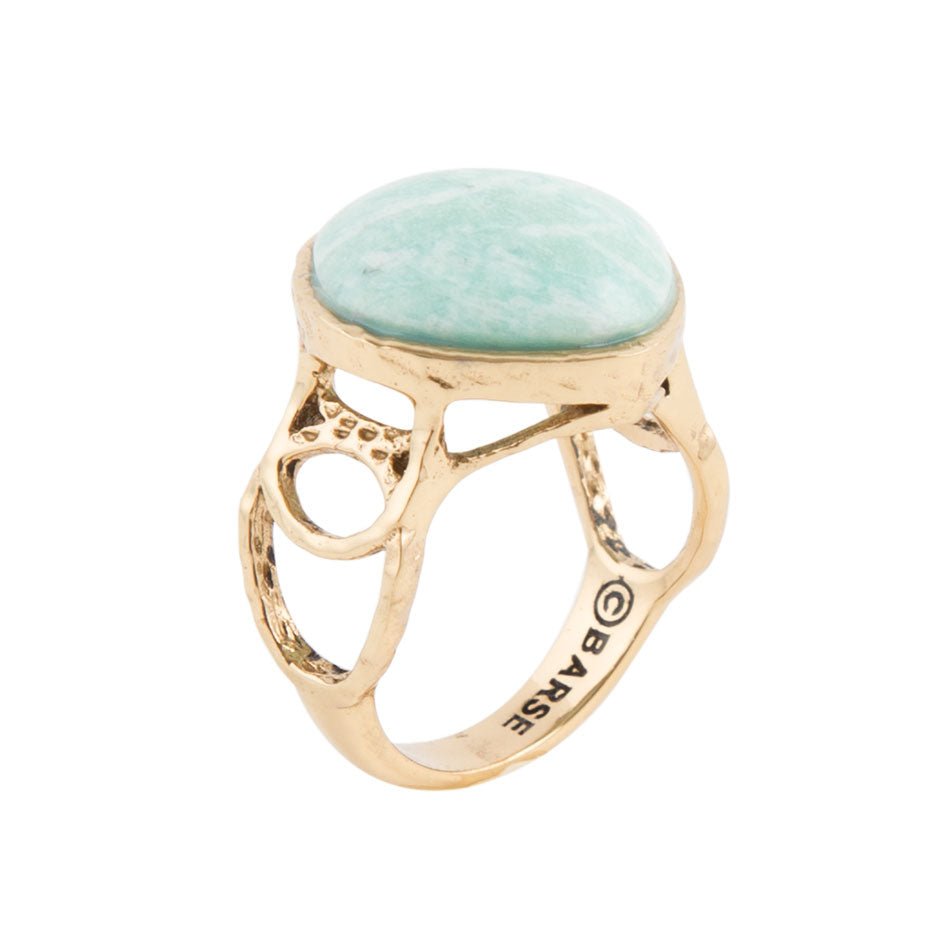 Blue Amazonite and Golden Bronze Circle Dance Ring