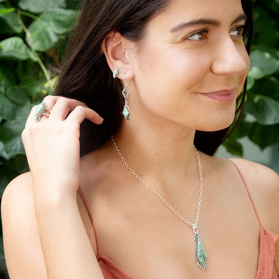 Anemone Long Diamond Turquoise and Sterling Silver Necklace