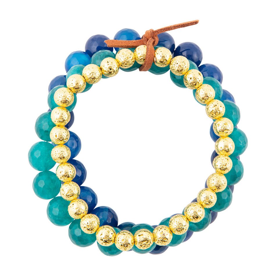 Argo Blue Jade Golden Stretch Bracelet Set