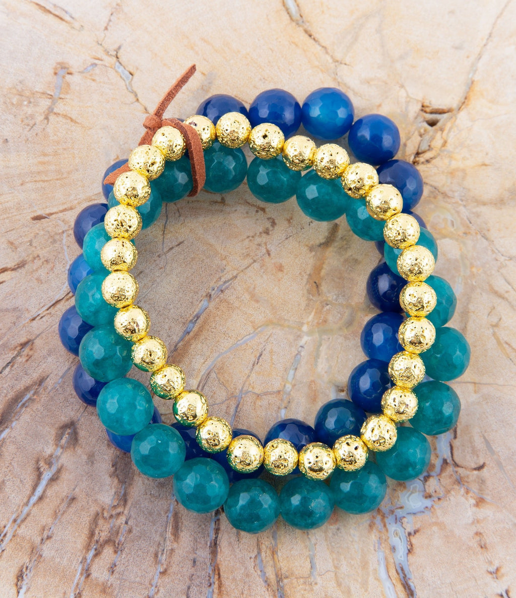 Argo Blue Jade Golden Stretch Bracelet Set