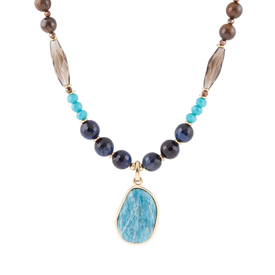 Argo Blue Apatite and Brown Tiger's Eye Golden Pendant Necklace