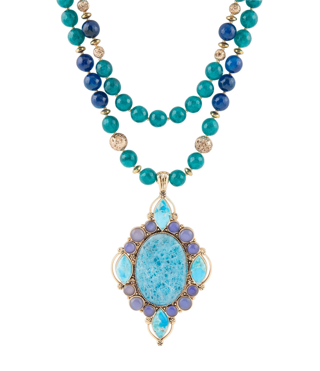 Argo Blue Apatite and Golden Bronze Pendant Necklace