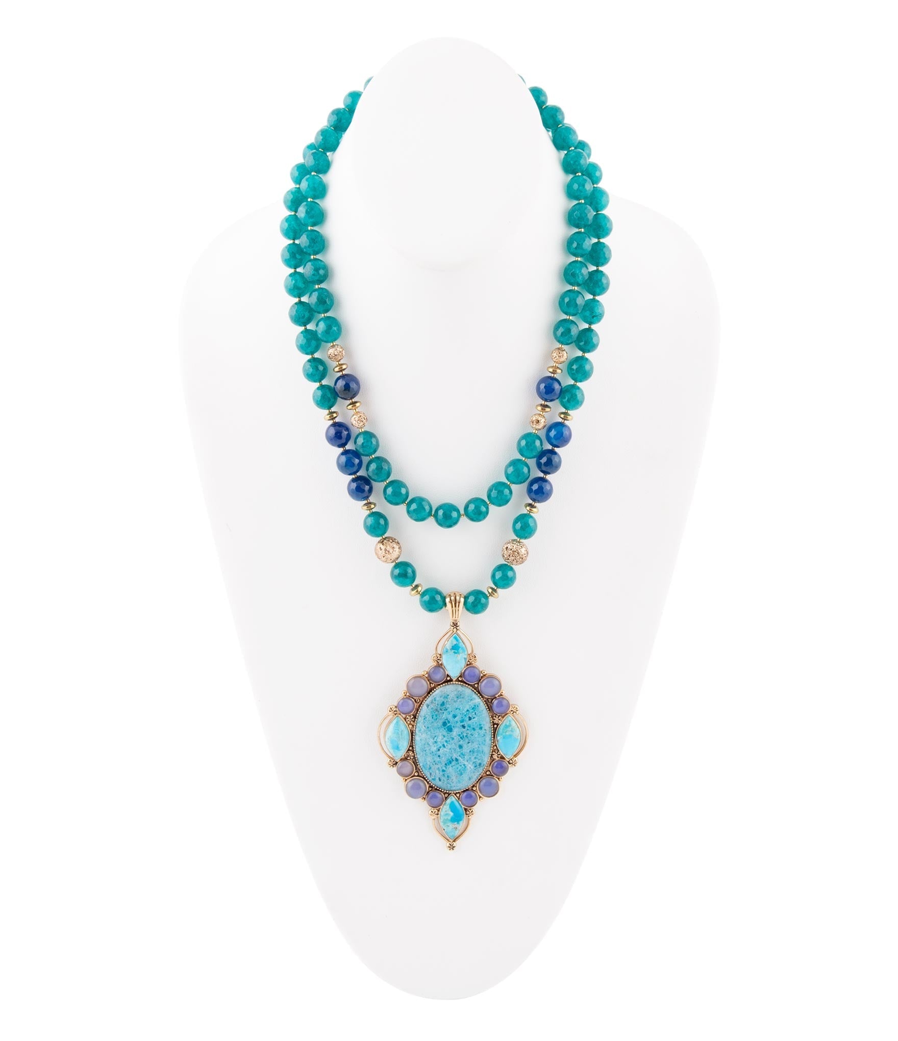 Argo Blue Apatite and Golden Bronze Pendant Necklace