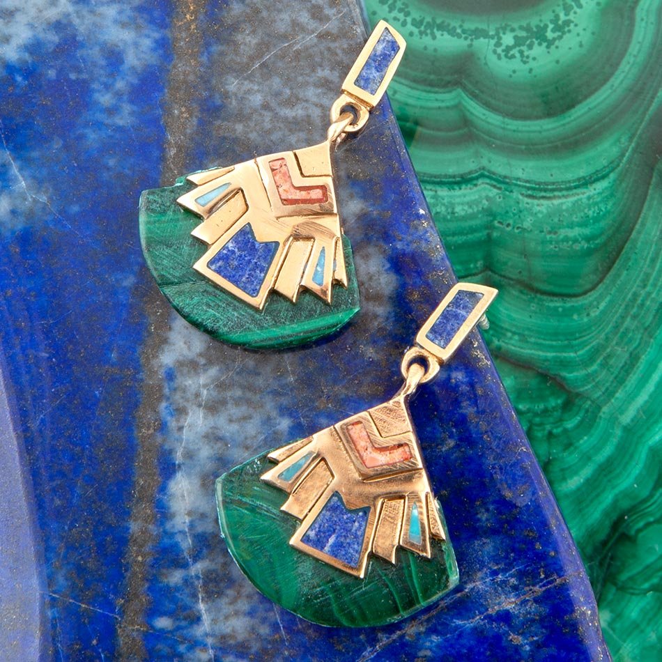 Art Deco Multi Colored Golden Earrings