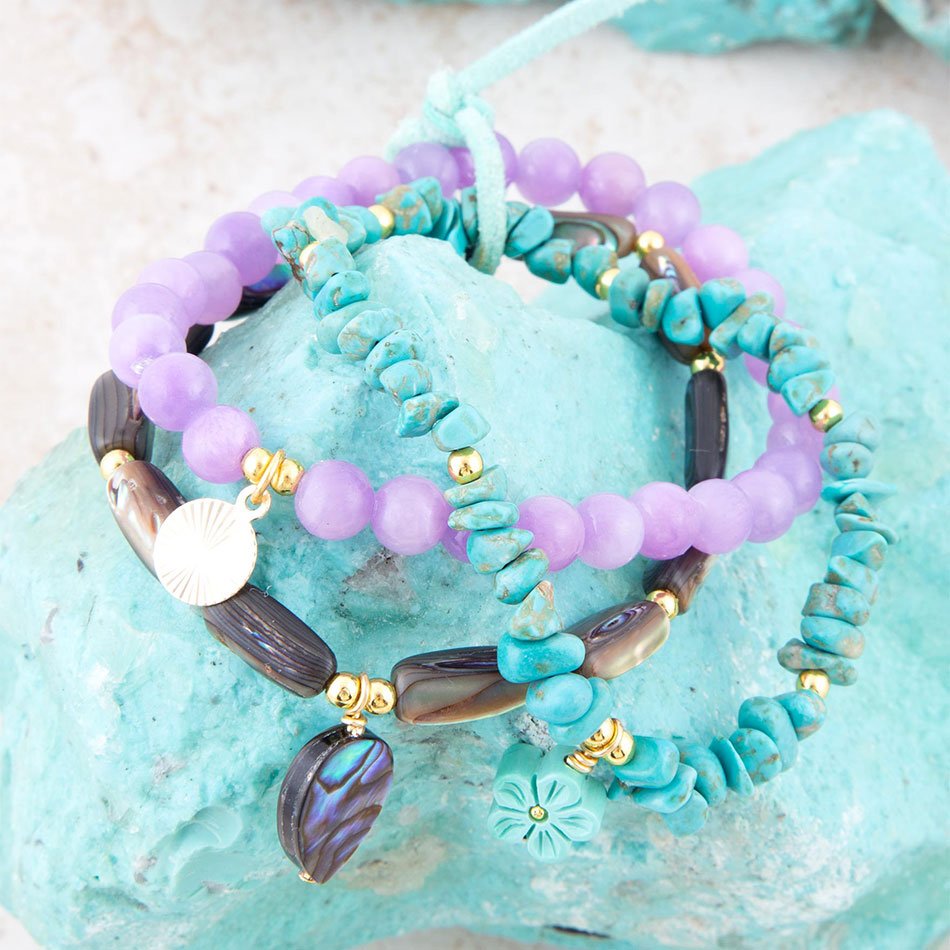 Aruba Blue and Purple Stretch Bracelet Set
