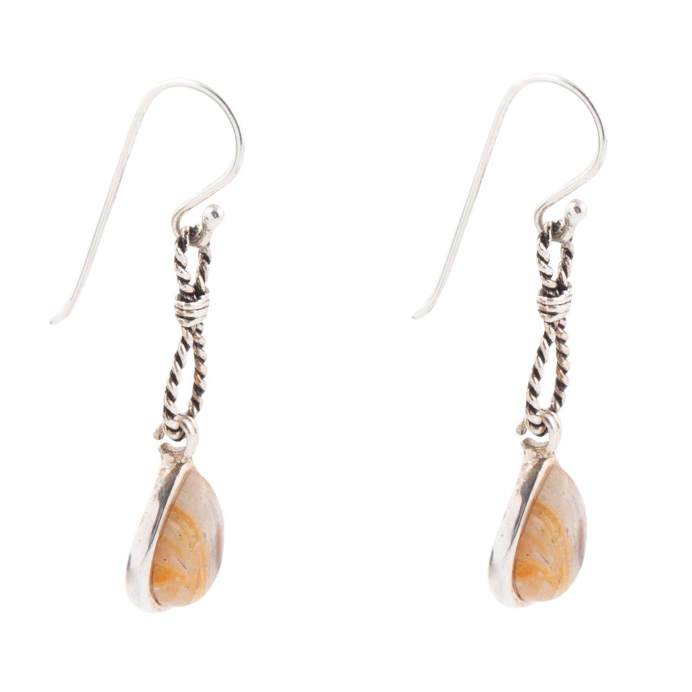 Astro Grey Wood Opal and Sterling Silver Drop Earrings
