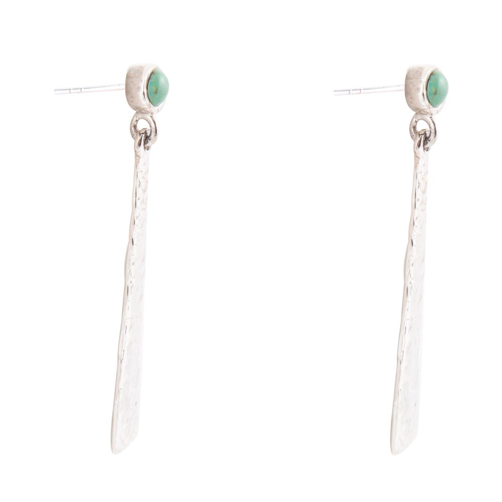 Aztec Blue Turquoise and Sterling Silver Linear Drop Earrings