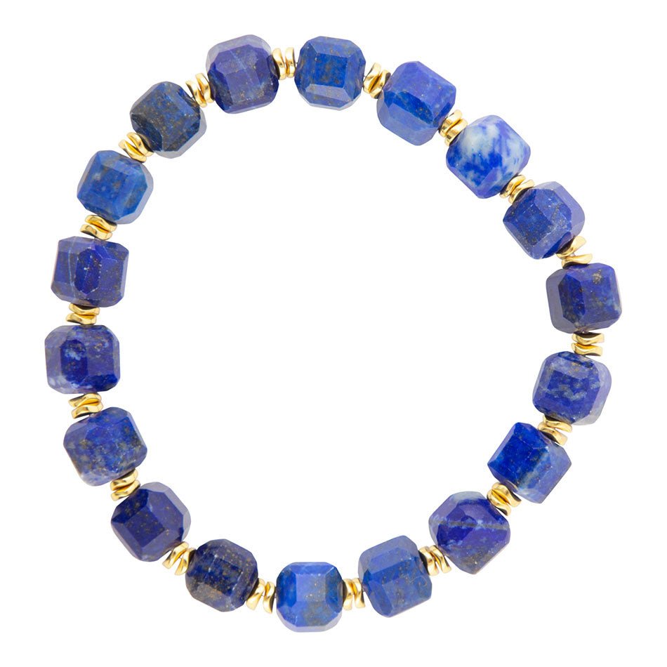 Azul Blue Cubed Lapis Golden Stretch Bracelet