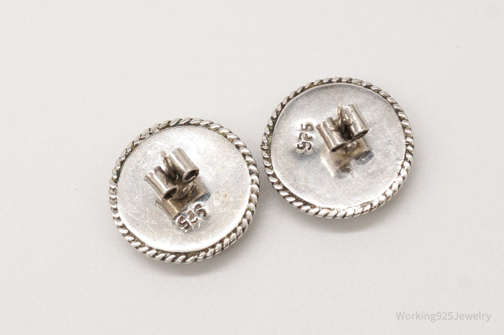 Vintage Mexican Blanket Woven Sterling Silver Earrings