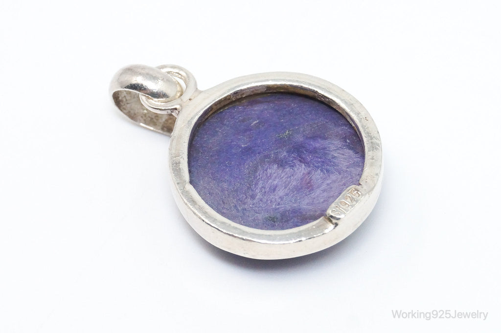 Vintage Large Purple Gemstone Sterling Silver Necklace Pendant