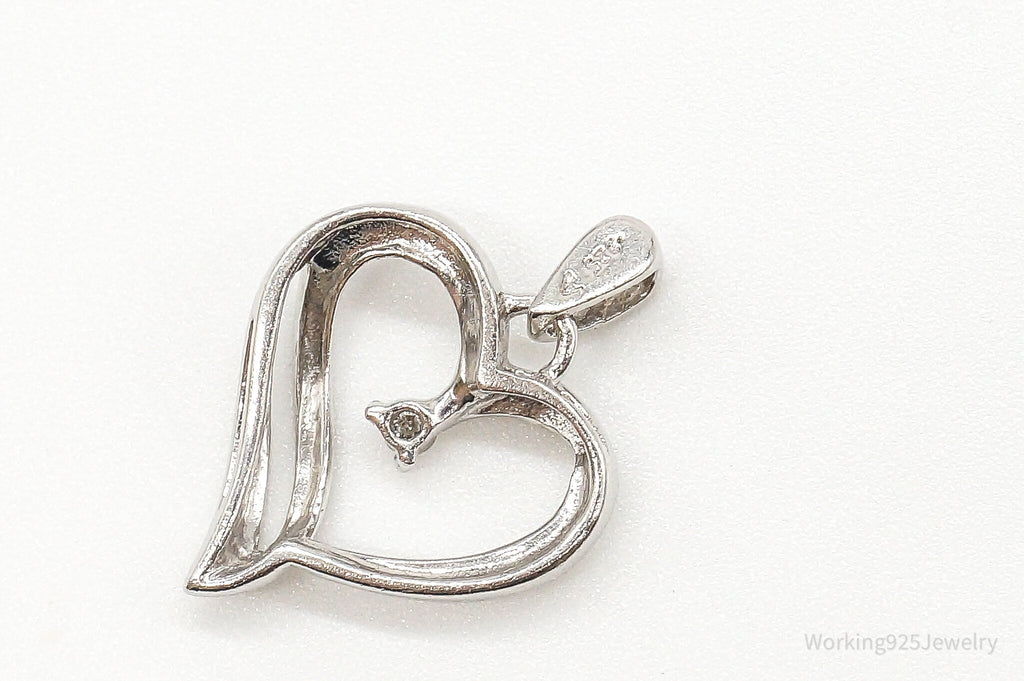 Vintage Diamond Heart Sterling Silver Pendant