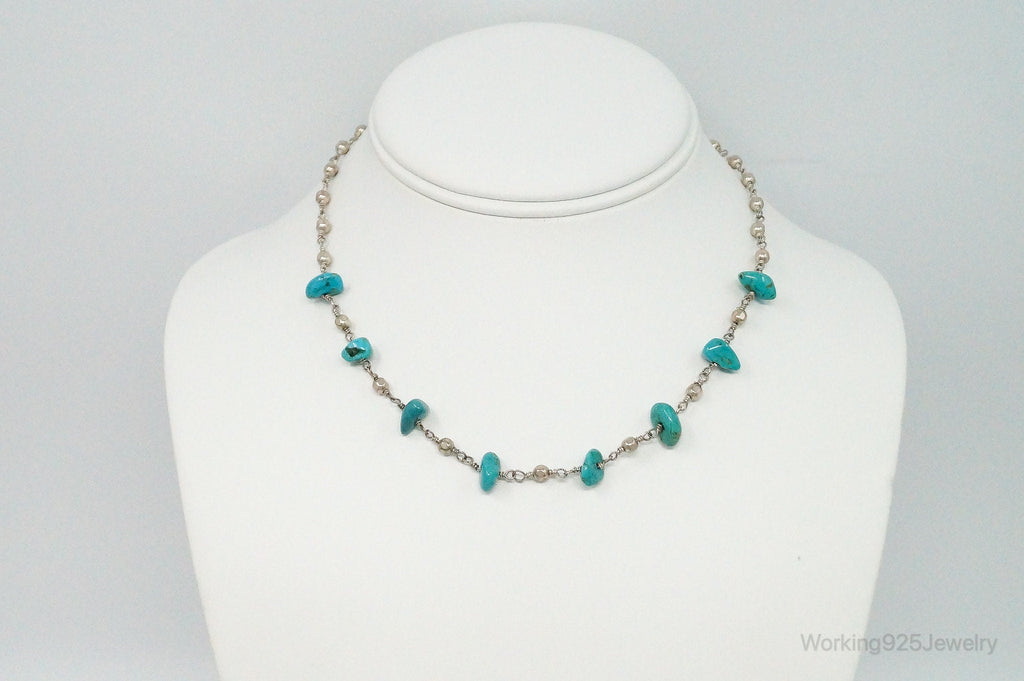Vintage Native American Turquoise Sterling Silver Bead Necklace