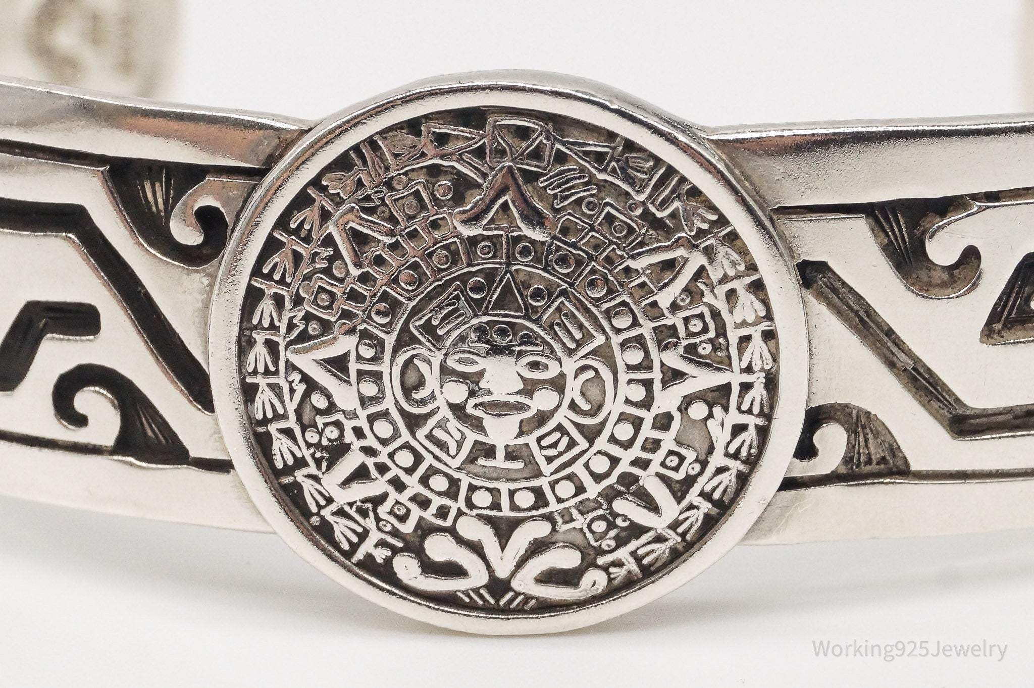 Vintage Escorcia Mexico Mayan Calendar Sterling Silver Cuff Bracelet