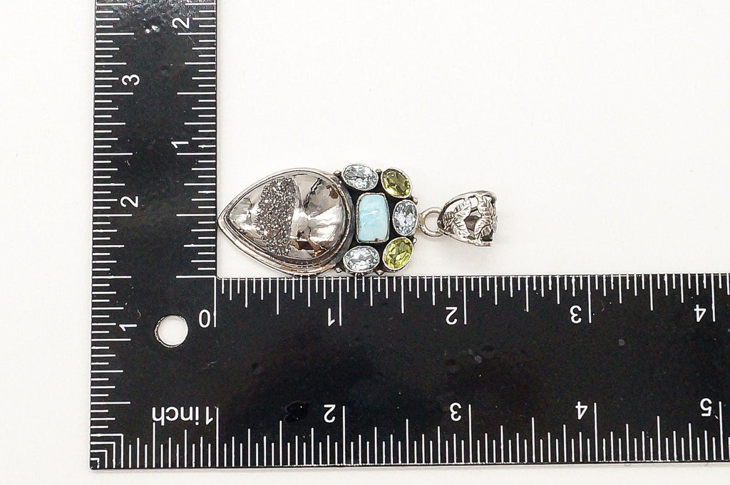 Vintage Multi Gemstone Sterling Silver Necklace Pendant