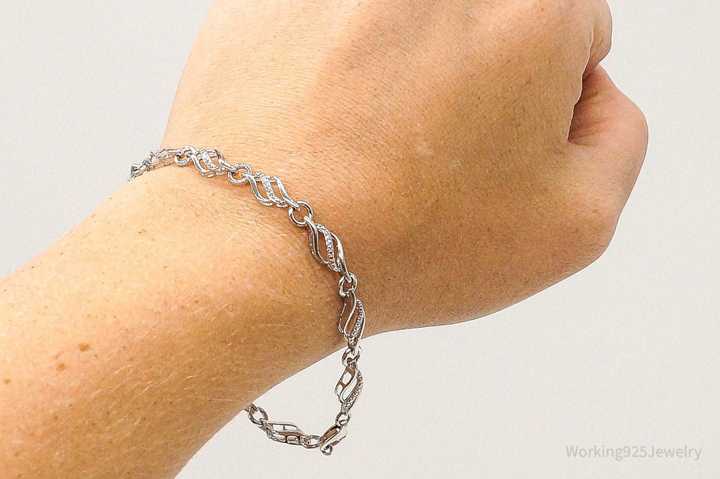 Designer JWBR Single Diamond Linked Sterling Silver Bracelet