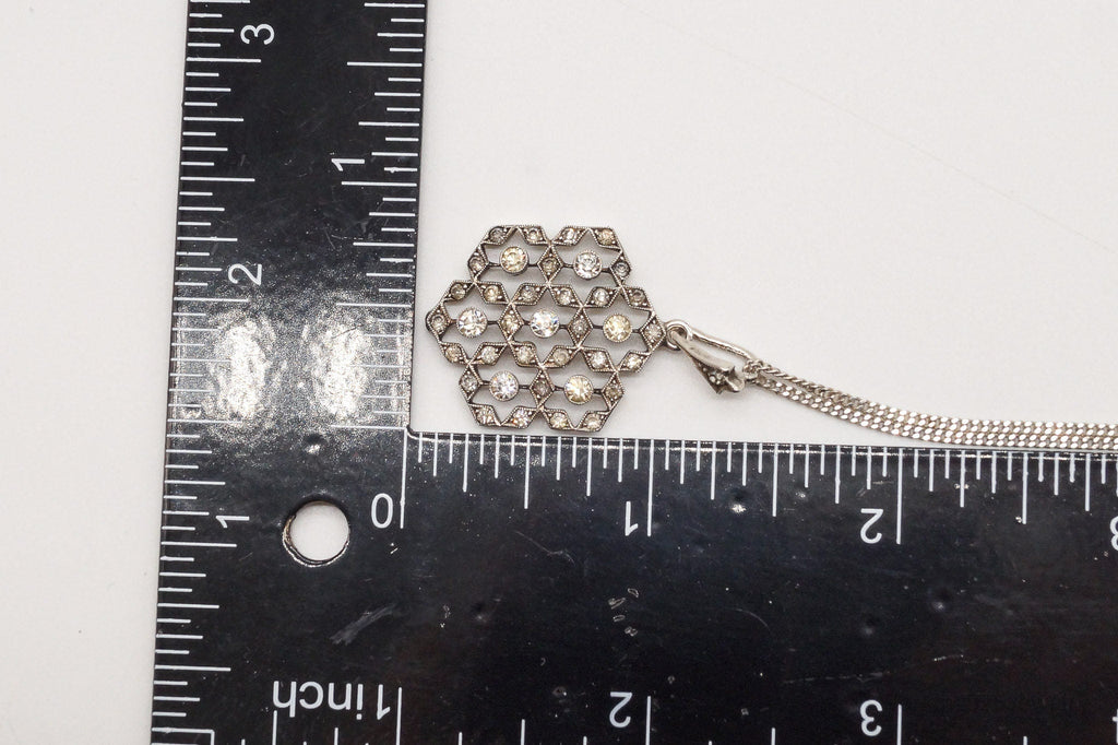 Antique Vintage Faux Diamonds Snowflake Sterling Silver Necklace