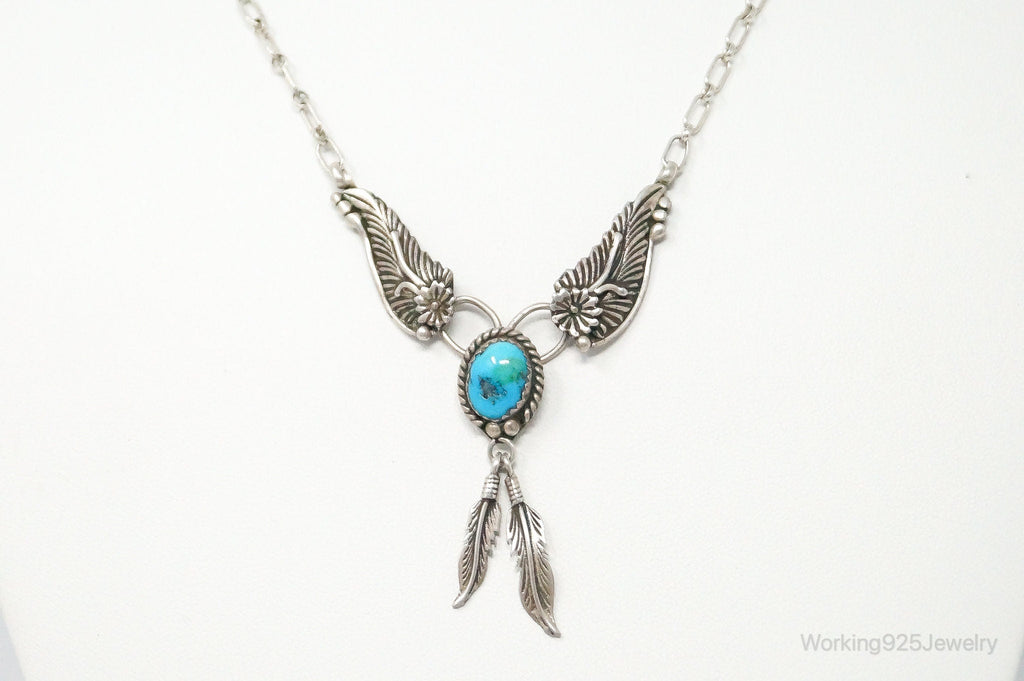 Vintage Native American Unsigned Turquoise Sterling Silver Necklace
