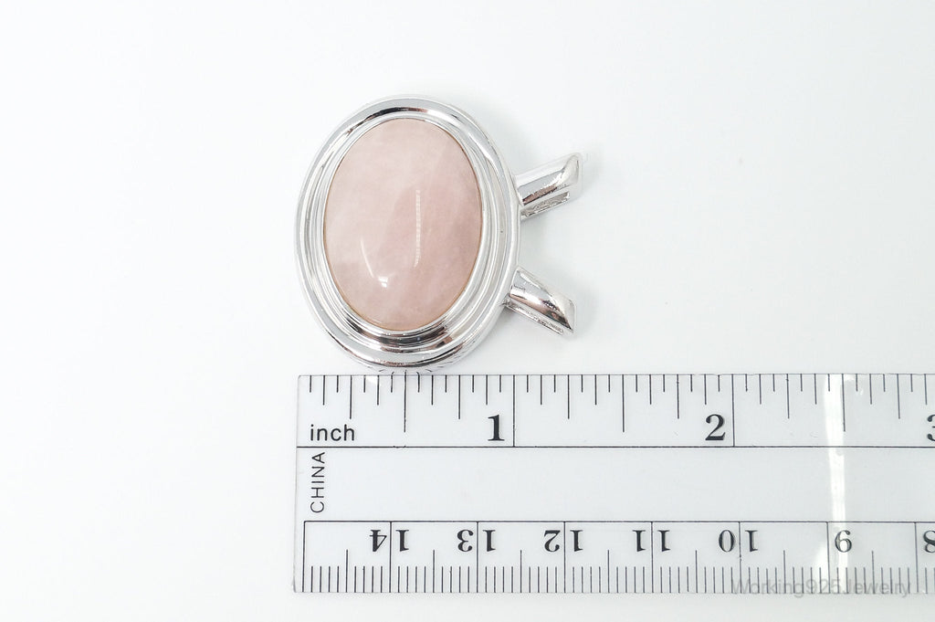 Large Vintage Designer Rose Quartz Sterling Silver Necklace Pendant