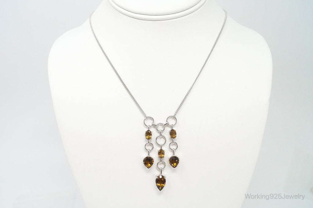 Vintage Smoky Topaz Modernist Sterling Silver Necklace