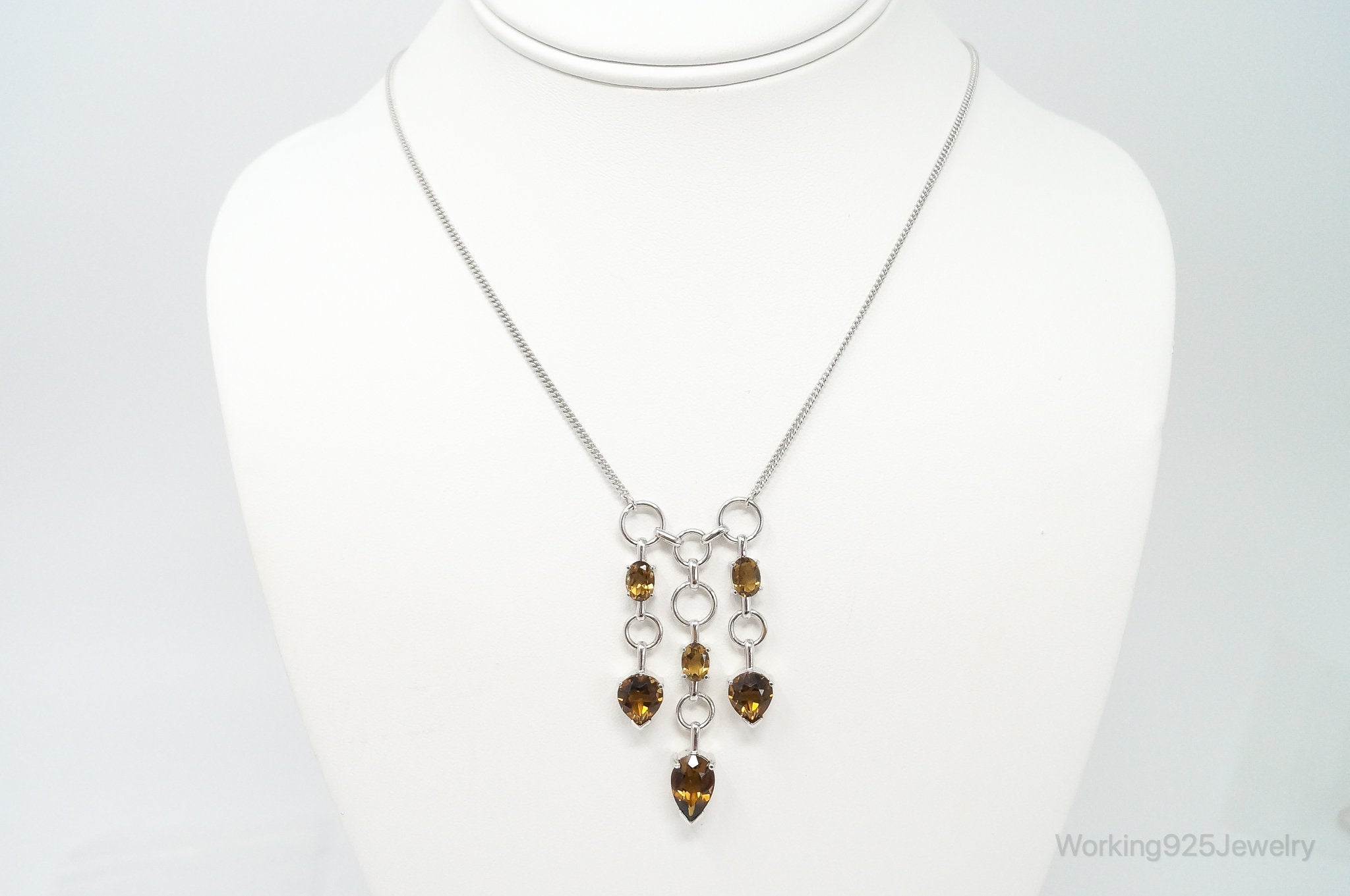 Vintage Smoky Topaz Modernist Sterling Silver Necklace
