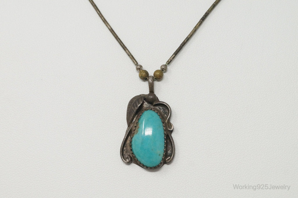 Vintage Native American Unsigned Turquoise Sterling Silver Necklace