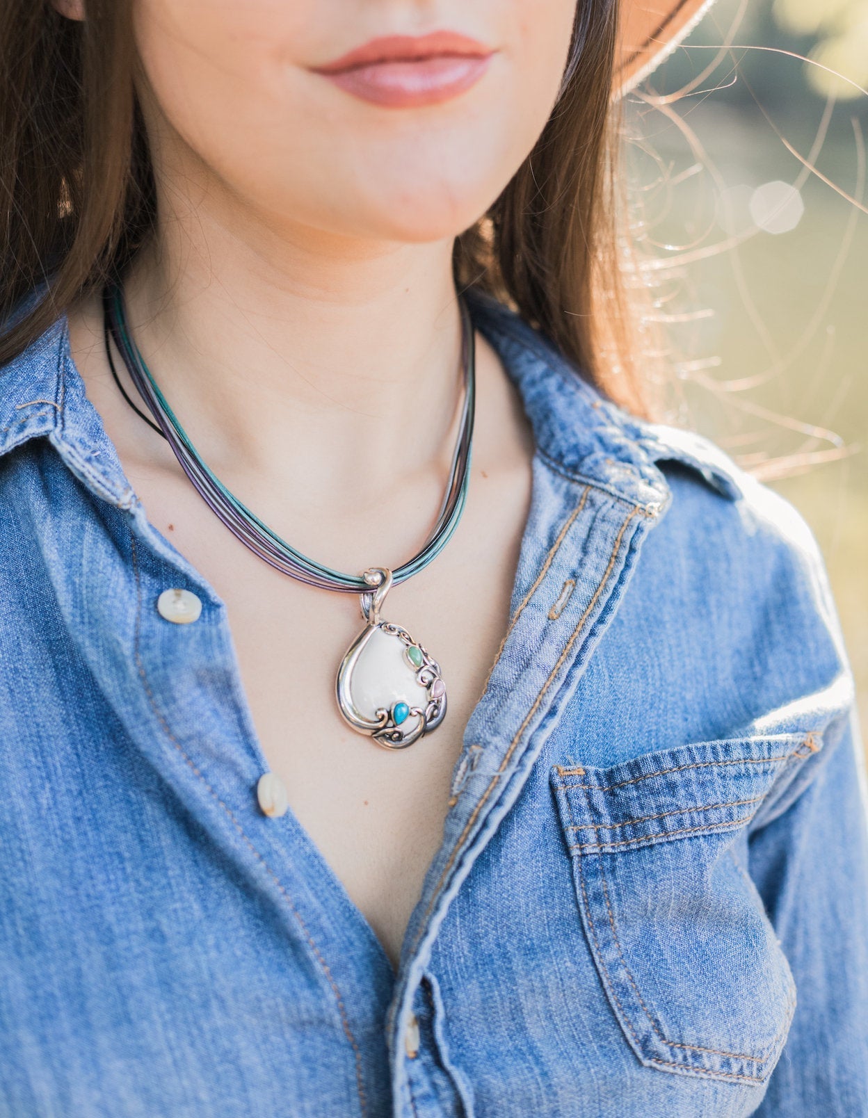 Vintage Designer Carolyn Pollack Relios Leather Sterling Silver Necklace