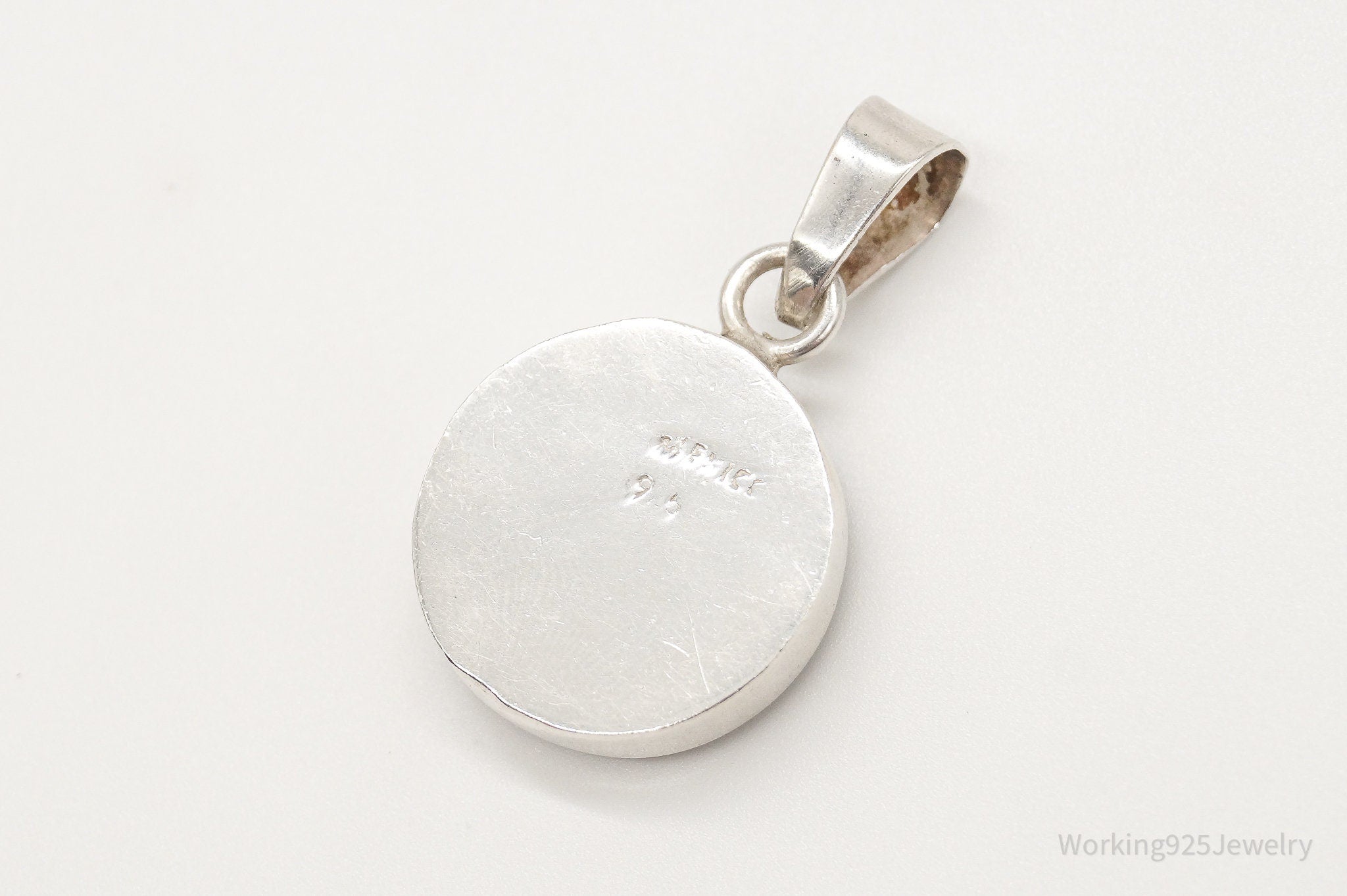 Vintage Mexico Faux Tigers Eye Black Enamel Sterling Silver Pendant