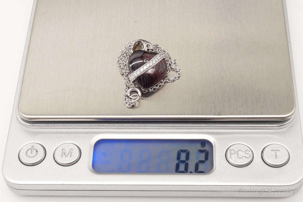 Vintage Designer RP Cubic Zirconia Glass Heart Sterling Silver Necklace