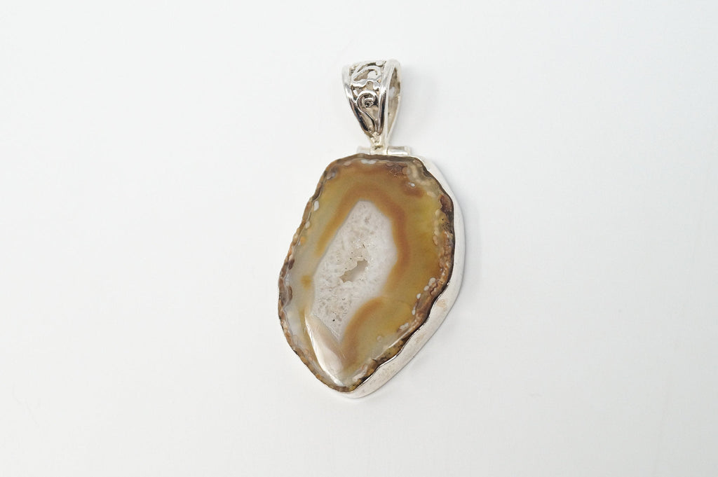 Vintage Brown Crazy Lace Agate Sterling Silver Necklace Pendant