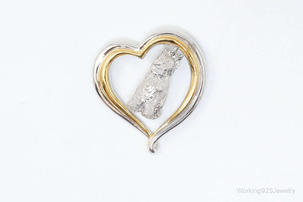 Designer BGE Gold Vermeil Schnauzer Heart Sterling Silver Pendant