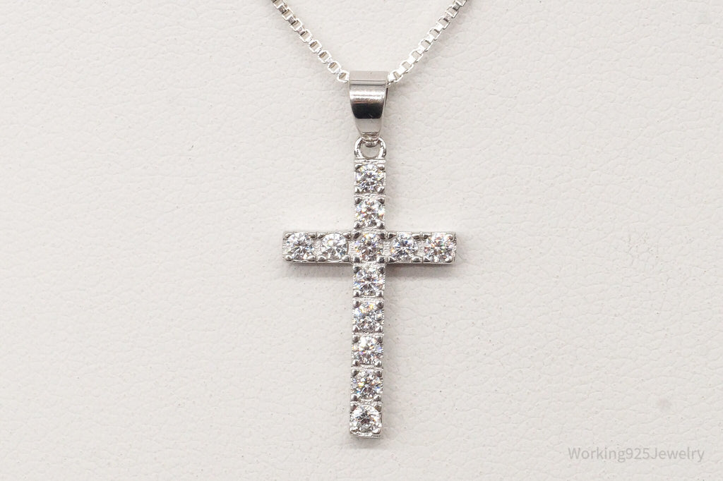 Vintage Cubic Zirconia Cross Sterling Silver Necklace