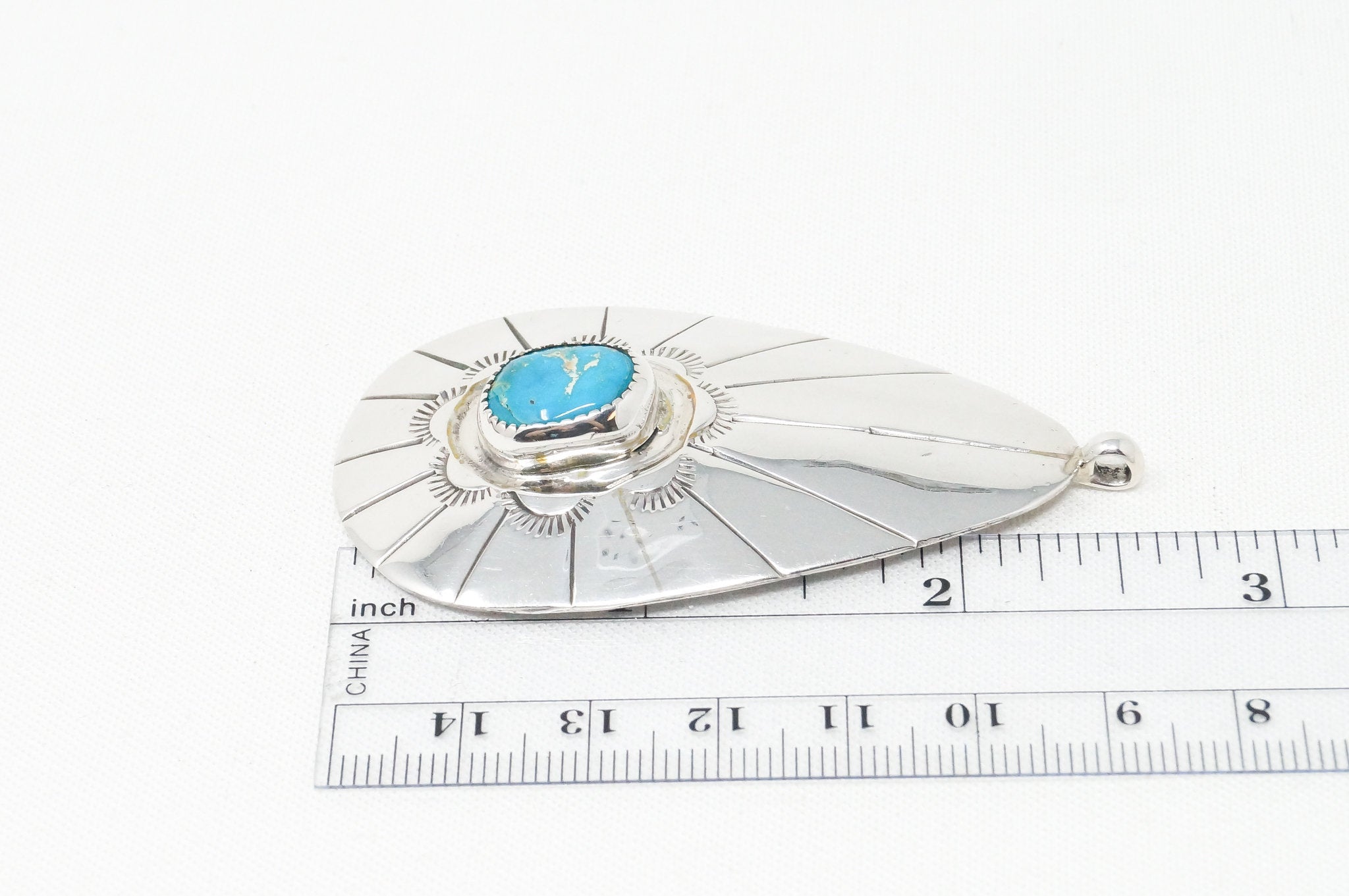 Vtg Native American Eddie Chee Turquoise Sterling Silver Necklace Pendant