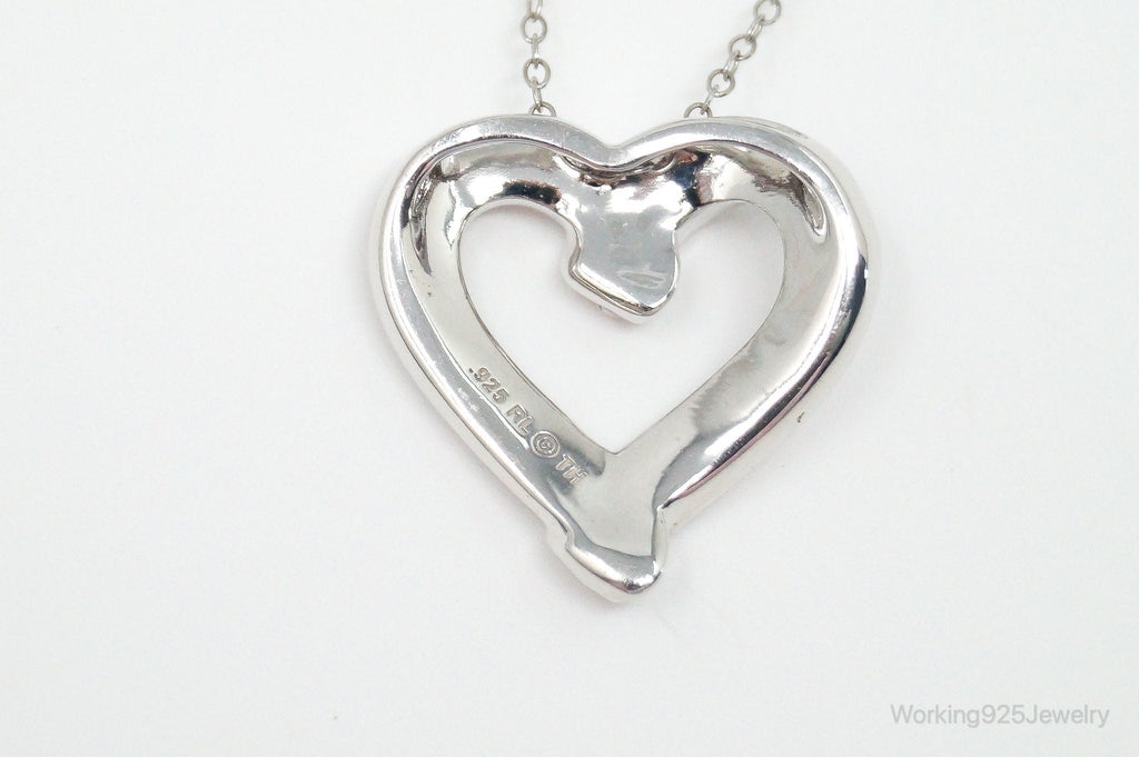 Vintage Designer RL Heart Pink Cubic Zirconia Sterling Silver Necklace