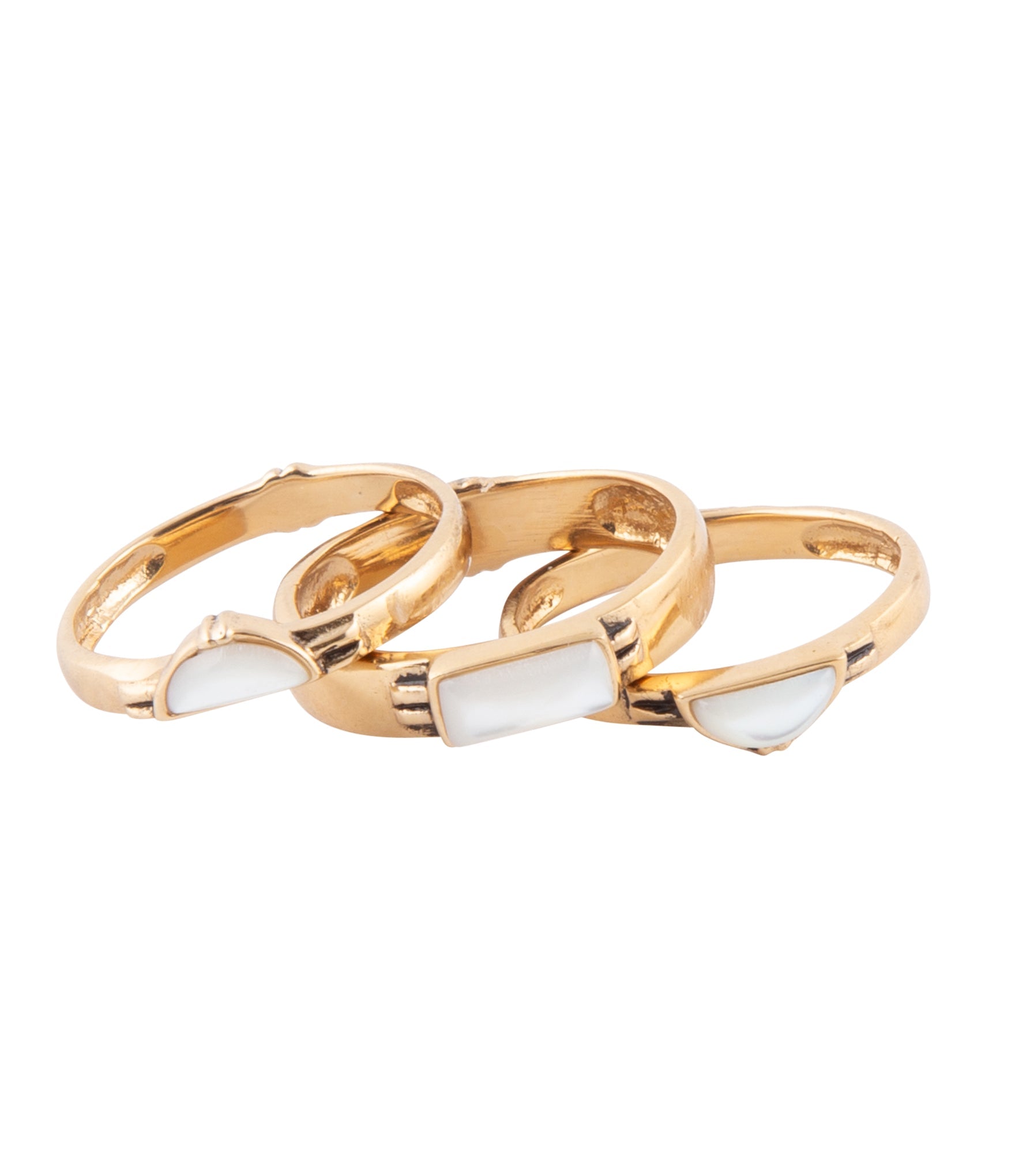 Baguette White Mother of Pearl Golden Stack Ring Set