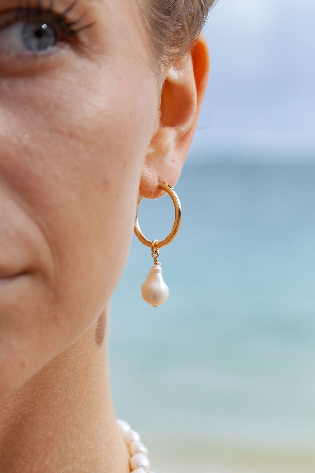 Gold Baroque Pearl Latch Hoop Earrings - Kēhau
