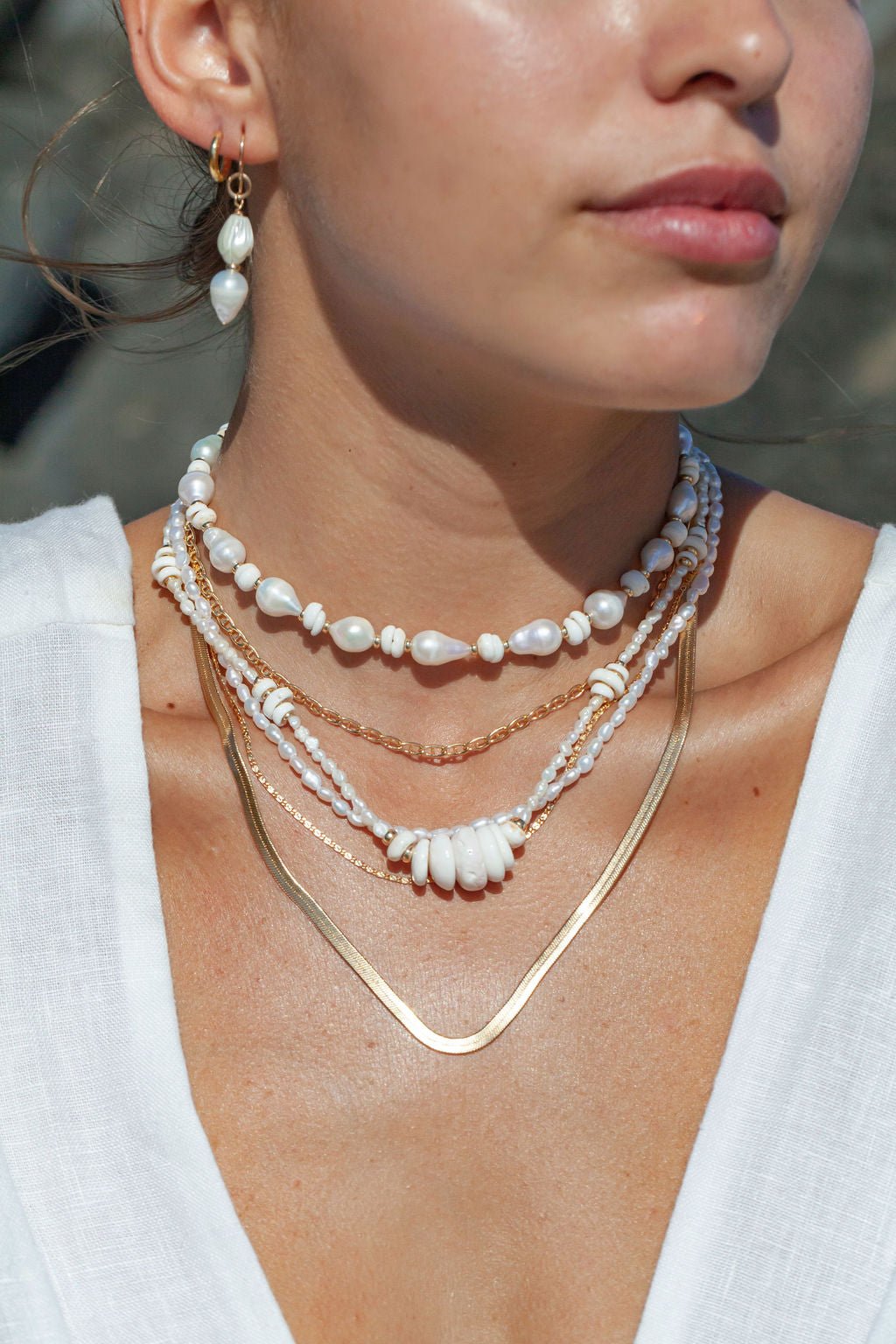Gold Baroque Pearl Puka Shell Necklace - Kakahi
