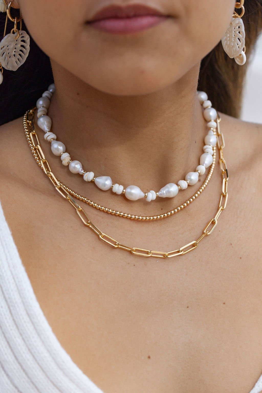 Gold Baroque Pearl Puka Shell Necklace - Kakahi