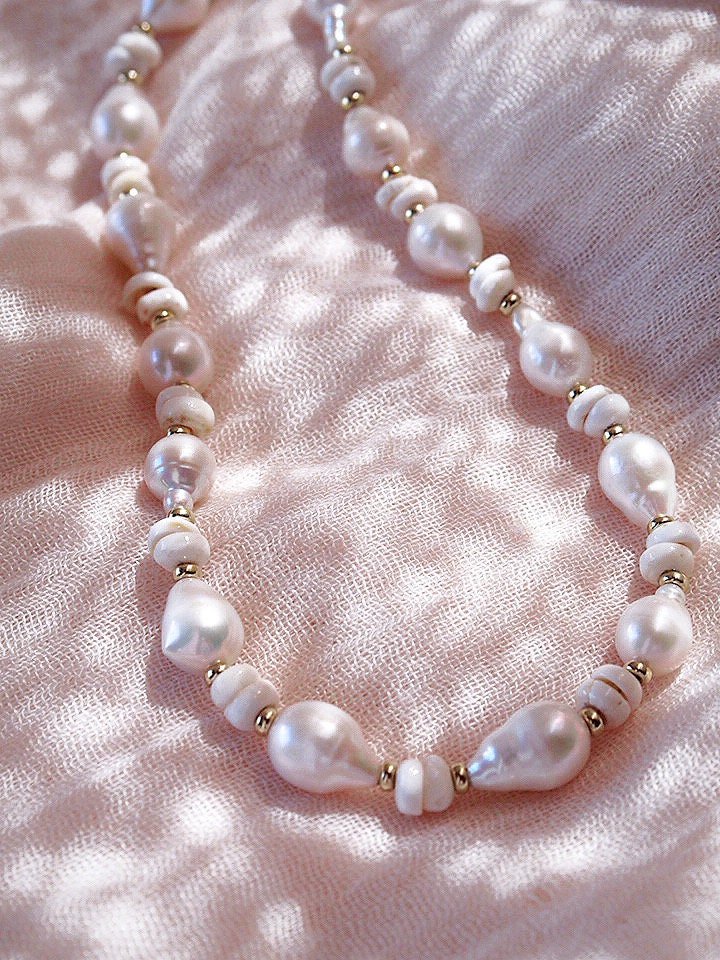 Gold Baroque Pearl Puka Shell Necklace - Kakahi