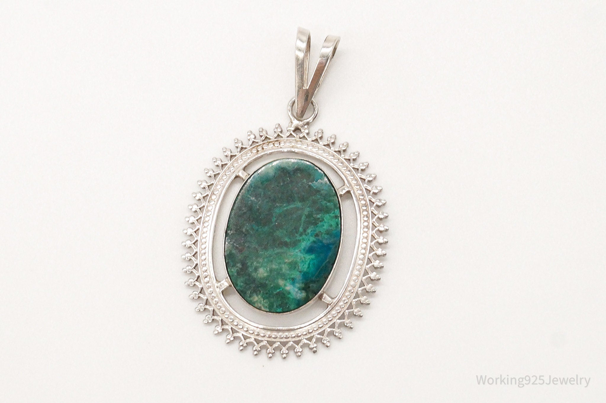 Vintage Large Chrysocolla Sterling Silver Pendant