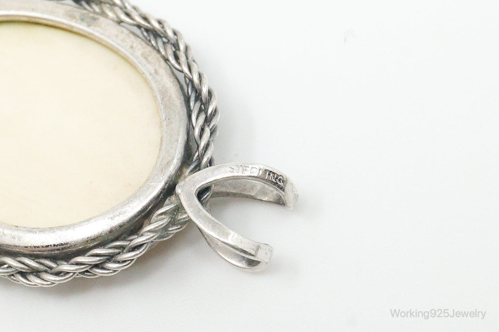 Vintage Painted Rose Bone Southwestern Sterling Silver Pendant