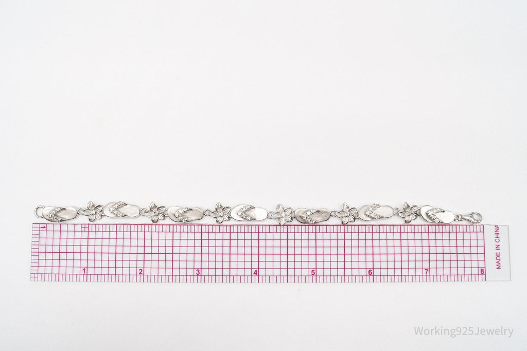 Vintage Cubic Zirconia Sandals & Flowers Sterling Silver Bracelet