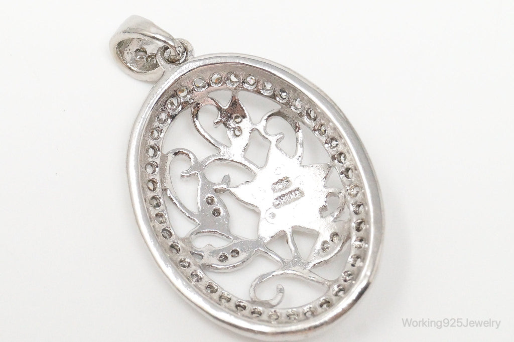 Large Vintage Faux Pearl Cubic Zirconia Sterling Silver Pendant